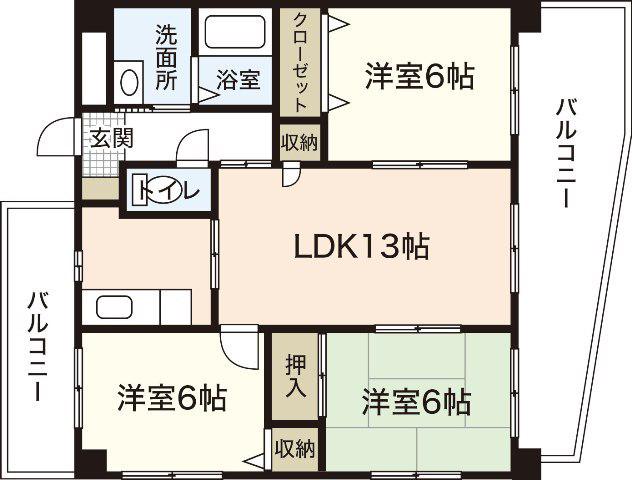 エラーヴル楽々園(3LDK/1階)の間取り写真