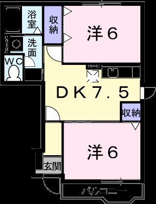 フォルモーント郷古II(2DK/1階)の間取り写真