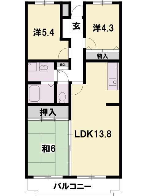 ウエストヴィレッジ弐番館(3LDK/4階)の間取り写真