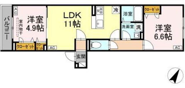 セレスティア柴又VII(2LDK/3階)の間取り写真