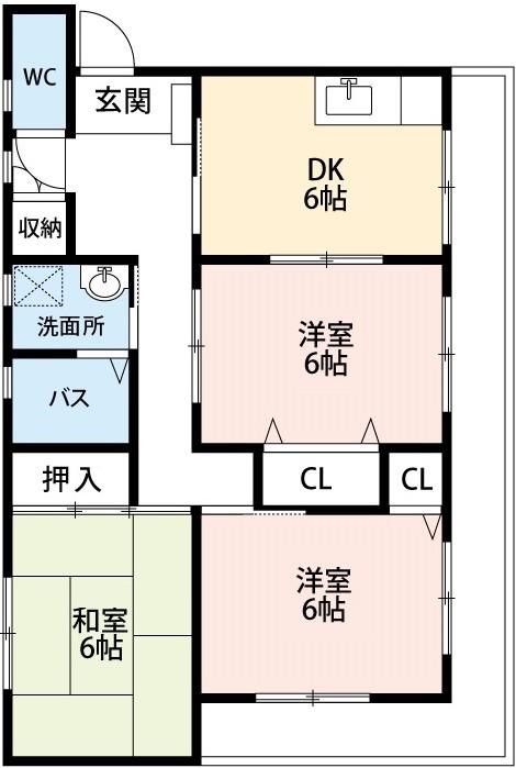 フレア栗田(3DK/4階)の間取り写真