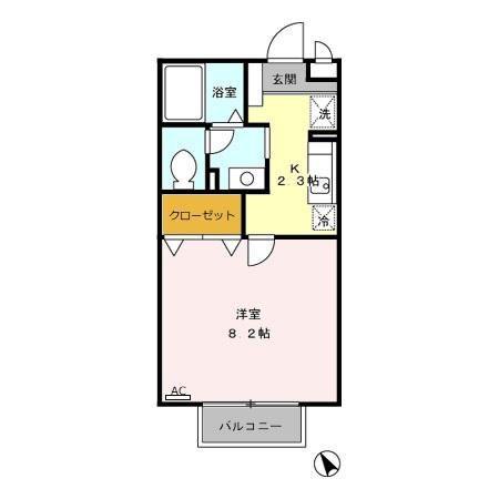ヴィラ花水木(1K/2階)の間取り写真