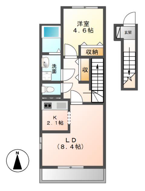 VILLA BELLTREE II(1LDK/2階)の間取り写真