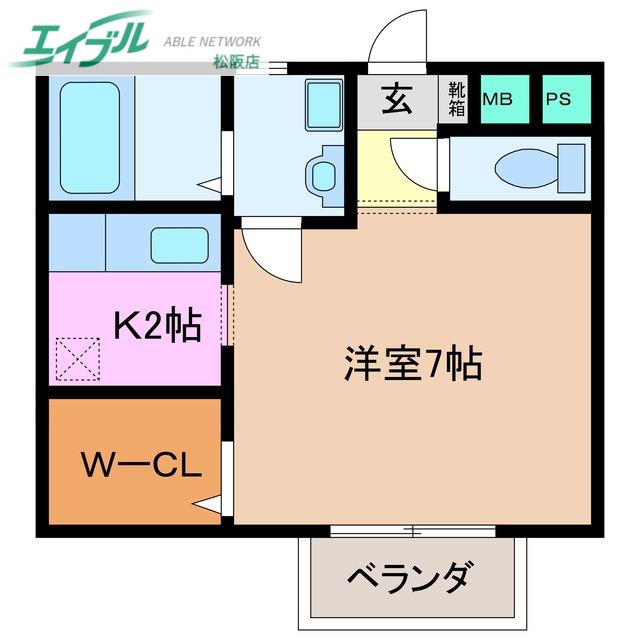 エスポワールII(1K/1階)の間取り写真