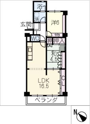 宝マリンハイツC棟401(2LDK/4階)の間取り写真