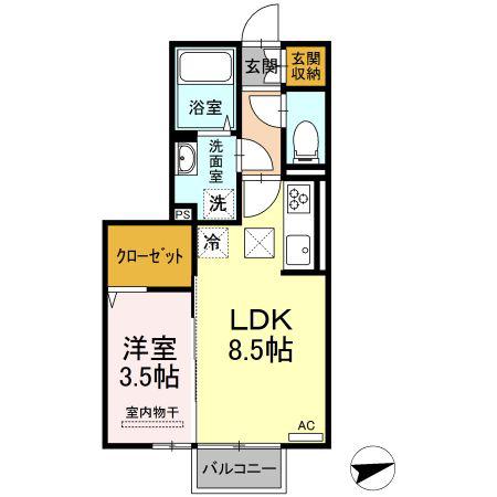 ロイジェントパークス富久山 E(1LDK/1階)の間取り写真