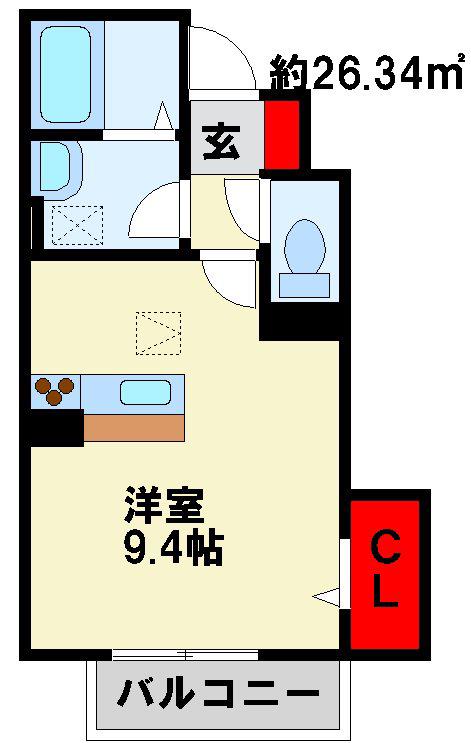 プランドール A棟(ワンルーム/1階)の間取り写真