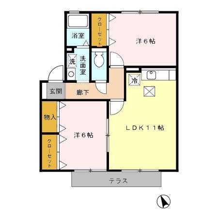 セジュール岩瀬(2LDK/1階)の間取り写真