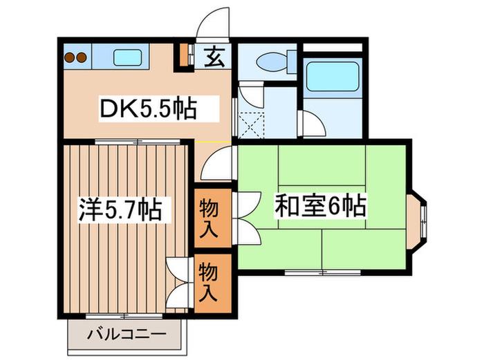 カメリアハイツB・C棟(2DK/1階)の間取り写真