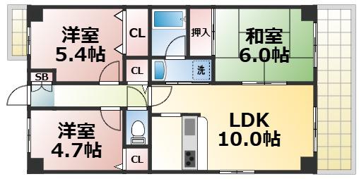 ラヴィッサン南巽(3LDK/2階)の間取り写真