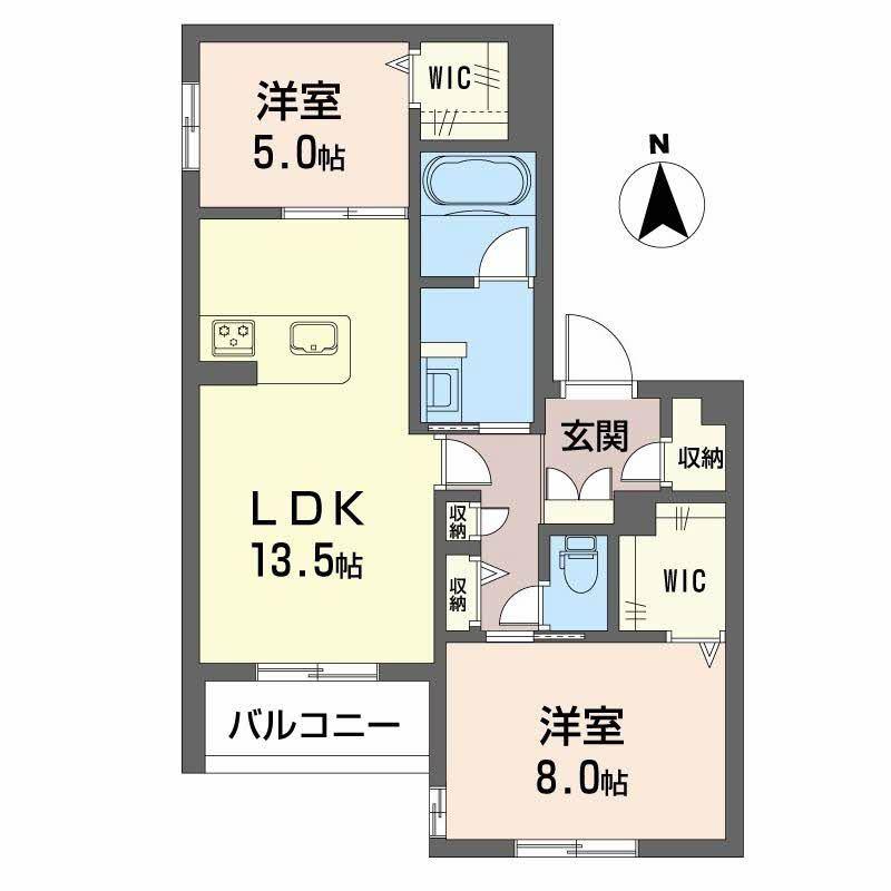 エリシア 御所南(2LDK/2階)の間取り写真