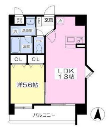 マーベラス南熊本(1LDK/2階)の間取り写真