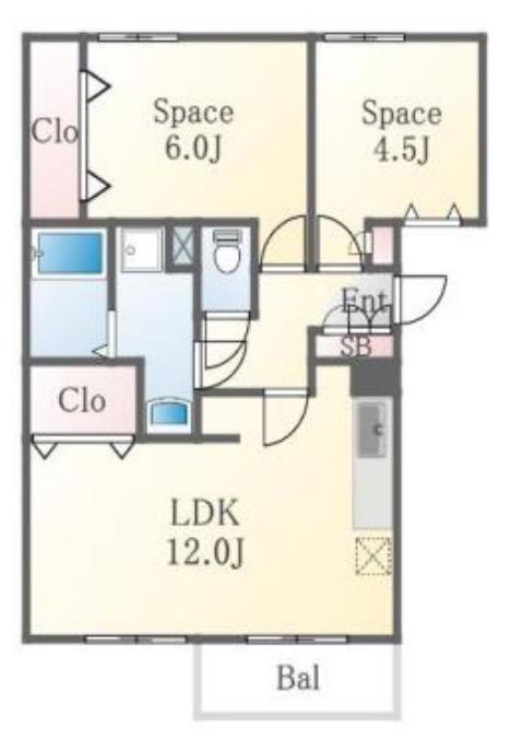 ポレール伊川 角(2LDK/2階)の間取り写真