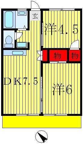 花嶋ハイツA(2DK/1階)の間取り写真