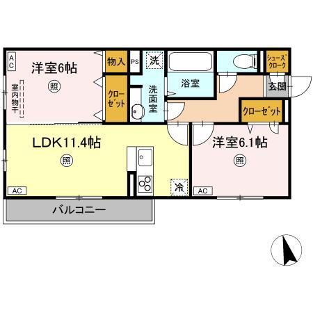 オラシオン B棟(2LDK/2階)の間取り写真