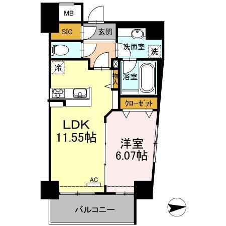 SORA(1LDK/6階)の間取り写真