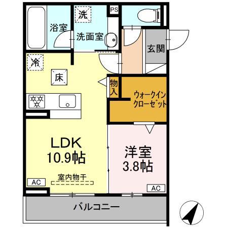 D CREST八幡4丁目(1LDK/1階)の間取り写真