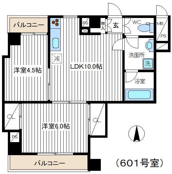 アービラ京浜蒲田(2LDK/6階)の間取り写真
