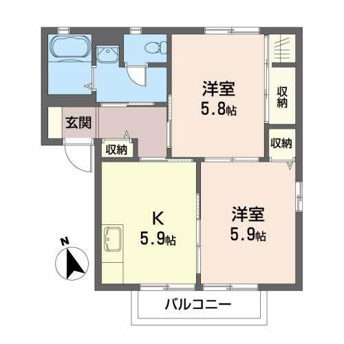 ニューガーデン A(2K/2階)の間取り写真