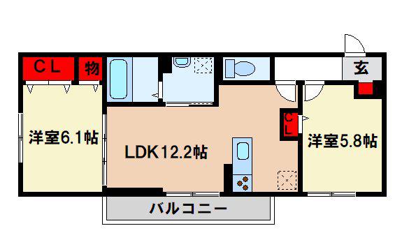 ケイ・ハイム(2LDK/1階)の間取り写真