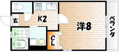 E-ハイム(1K/2階)の間取り写真