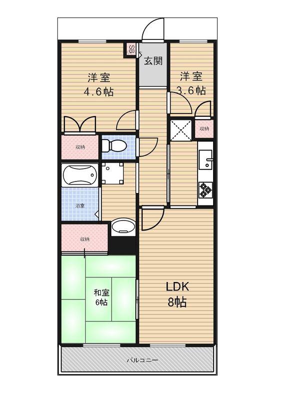 コスモ磯子グリーンアベニュー(3LDK/2階)の間取り写真