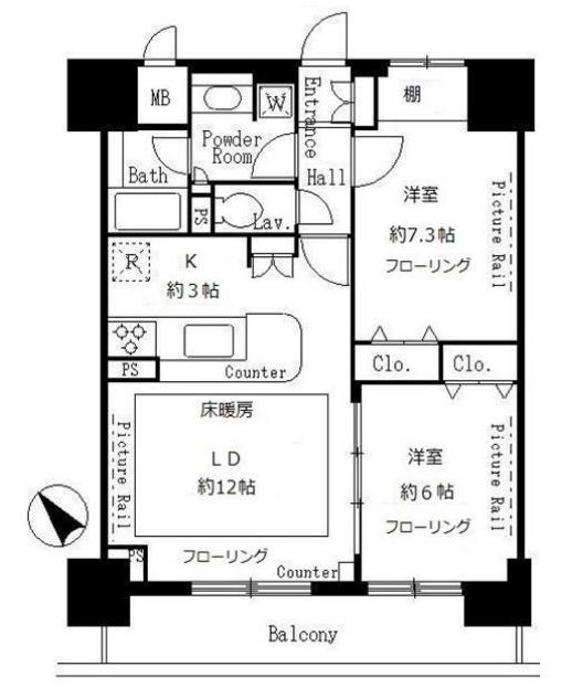 サンクレール荒川ブランガーデン(2LDK/16階)の間取り写真