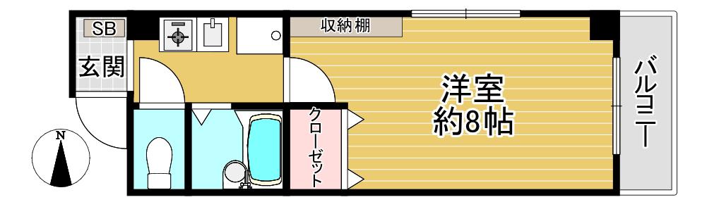 ビバリーヒルズ八雲(1K/2階)の間取り写真