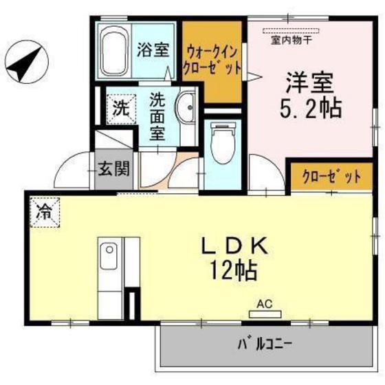 ルクプルC棟(1LDK/2階)の間取り写真