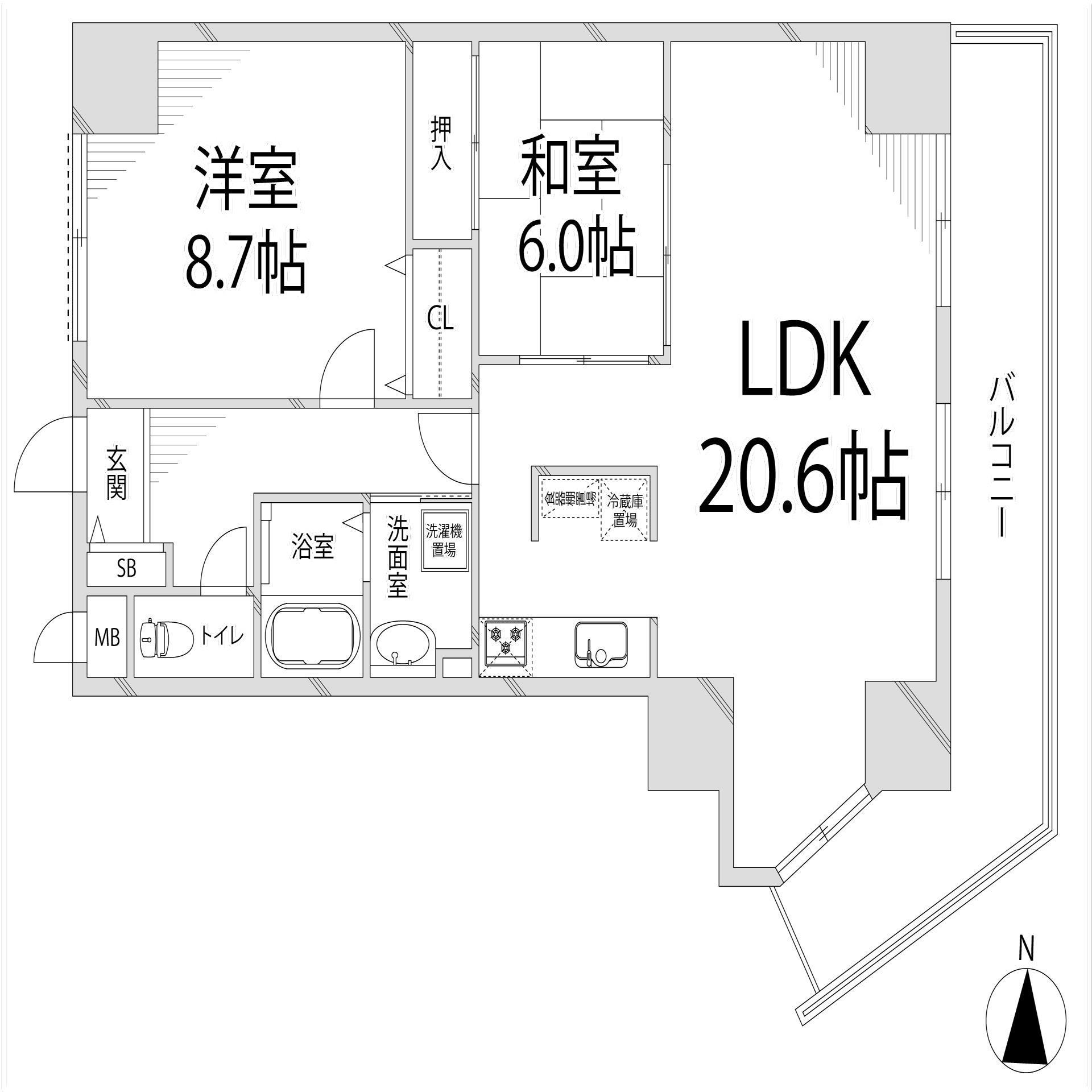 キャッスルコート東辻井(2LDK/9階)の間取り写真