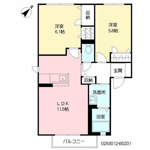 エスベランサ 弐番館(2LDK/2階)の間取り写真