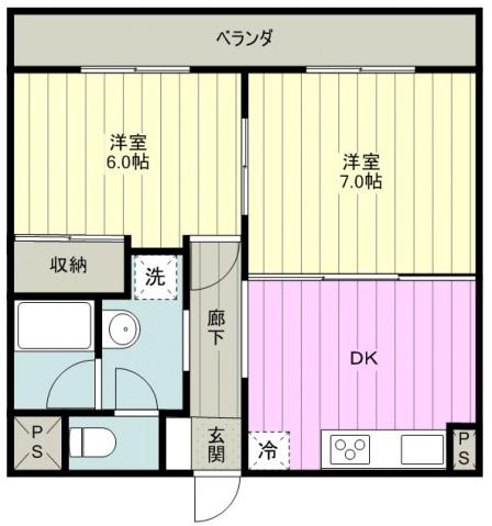 ウイング上福岡(2DK/2階)の間取り写真