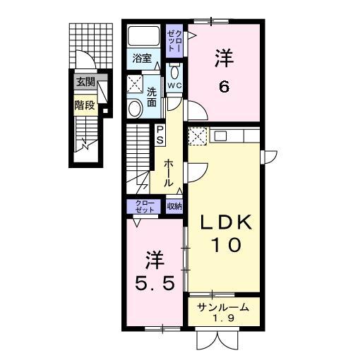 ラヴェルI(2LDK/2階)の間取り写真