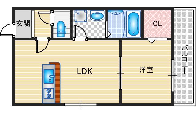 シナジー茨木(1LDK/3階)の間取り写真