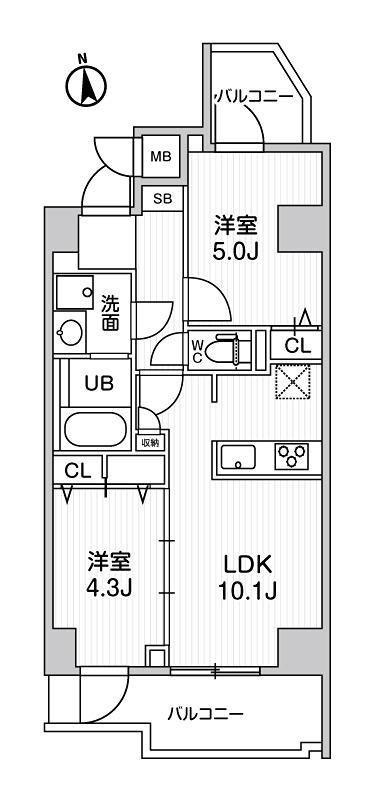 S-RESIDENCE千住大橋BROAD(2LDK/1階)の間取り写真