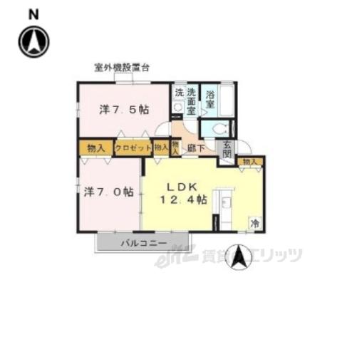 シャルマンヴィラージュA棟(2LDK/2階)の間取り写真