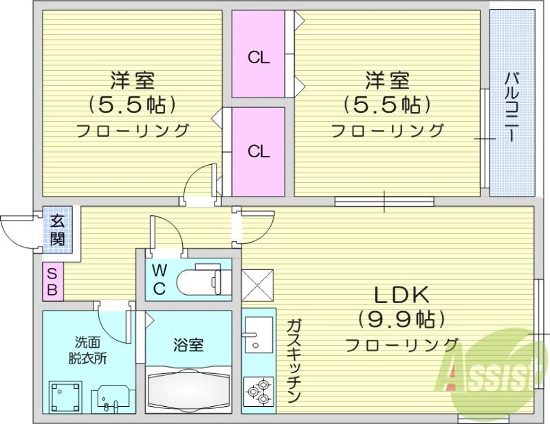 ハイツみどり(2LDK/1階)の間取り写真