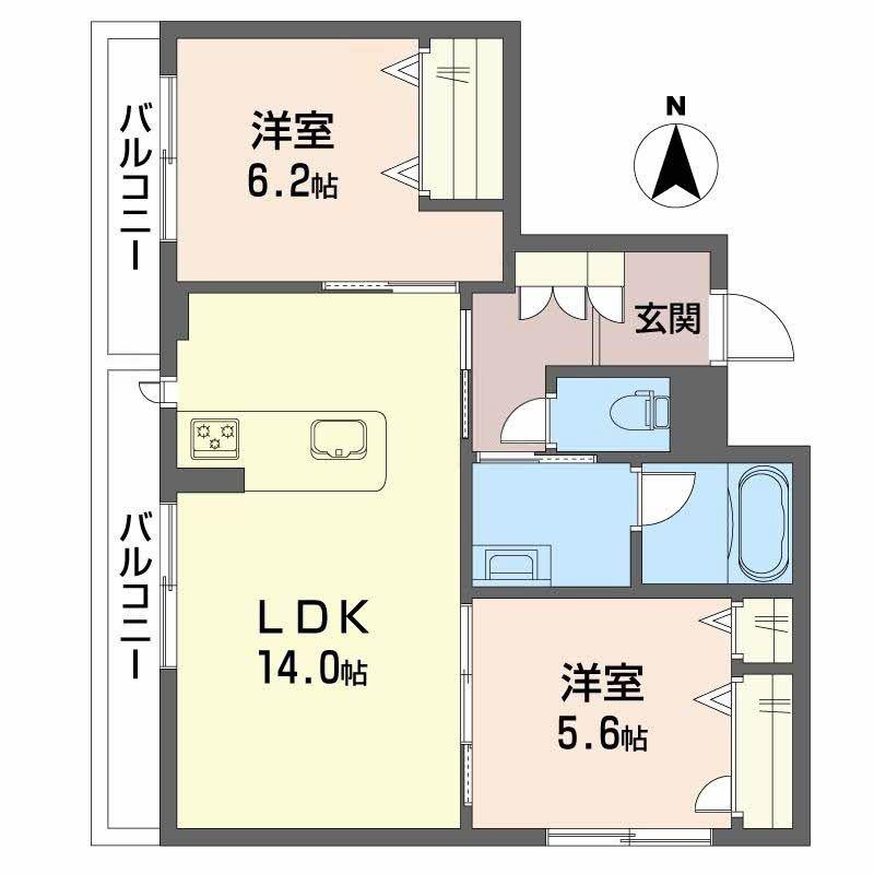 丸正・シャーメゾン京町(2LDK/2階)の間取り写真