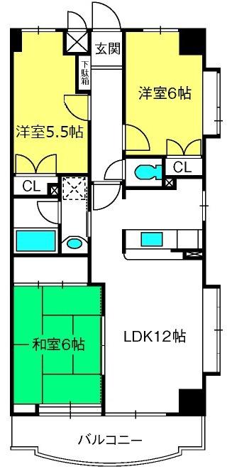 ヒルズ六本木弐番館(3LDK/12階)の間取り写真