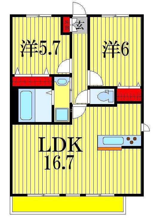 グレースK 津田沼(2LDK/2階)の間取り写真