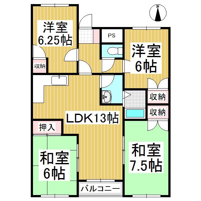 エクセルコーポ戸倉(4LDK/1階)の間取り写真