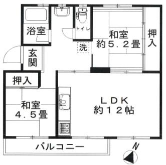 狭山7号棟 3階(2LDK/3階)の間取り写真