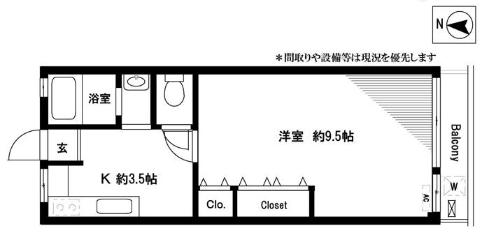 パールマンション(1K/2階)の間取り写真