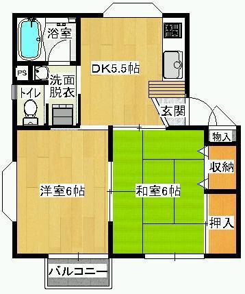 ハイツロベリア(2DK/2階)の間取り写真