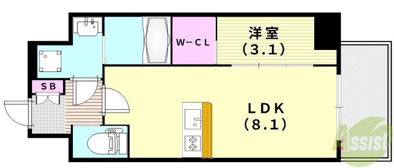 ファーストフィオーレ川西プリモ(1LDK/8階)の間取り写真