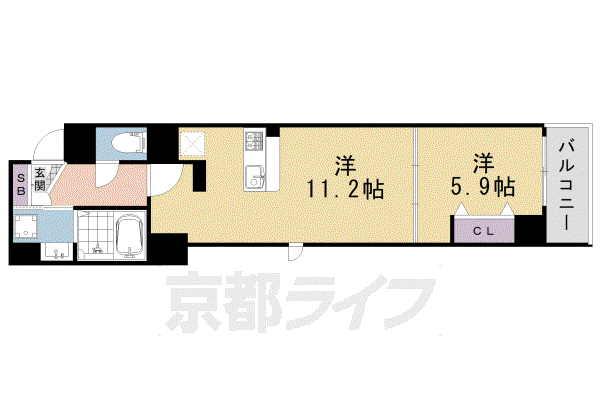 シャルム祇園三条(1LDK/3階)の間取り写真