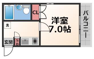 LAKIA MAISON高井田(1K/2階)の間取り写真