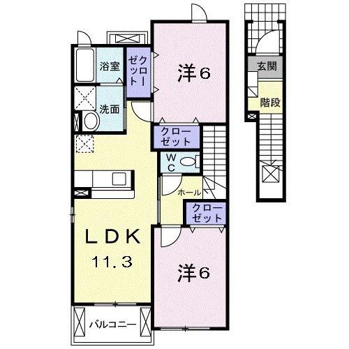 プラシード福浦 A(2LDK/2階)の間取り写真