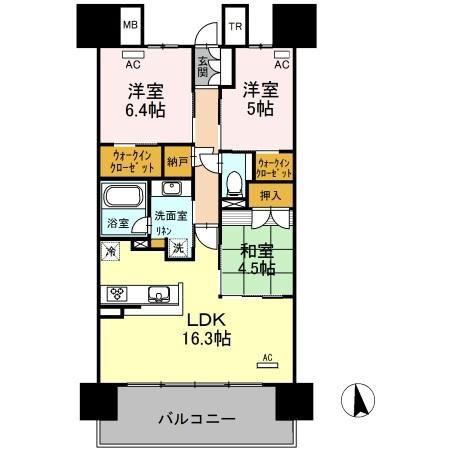 ＪＲ東北本線 仙北町駅 徒歩14分 15階建 築11年(3LDK/4階)の間取り写真