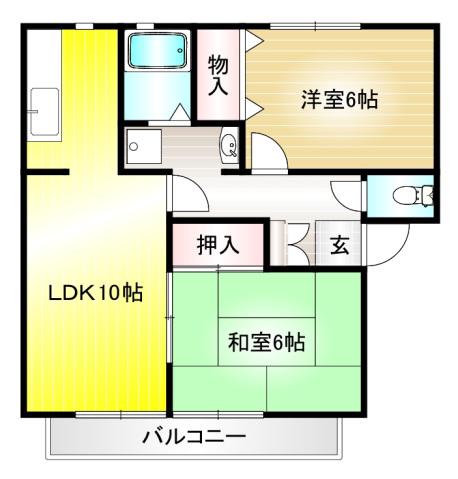 ウィンディアB(2LDK/1階)の間取り写真